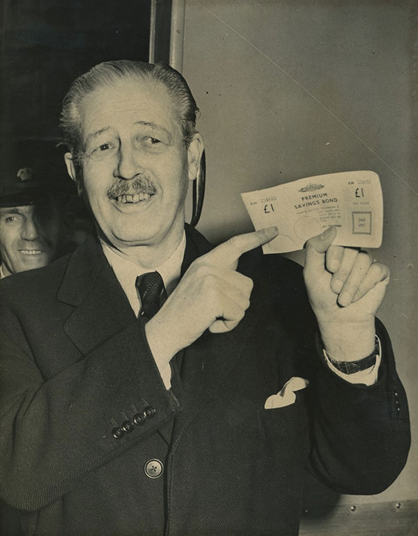 Harold McMillan with Premium Bond, 1956